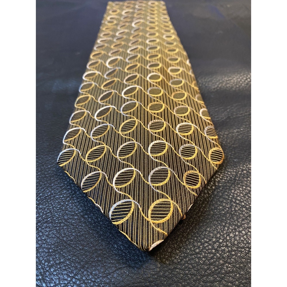 DONA DONA Men's 100% Silk Necktie Geometric Oval Browns/Golden Made In Italy New
